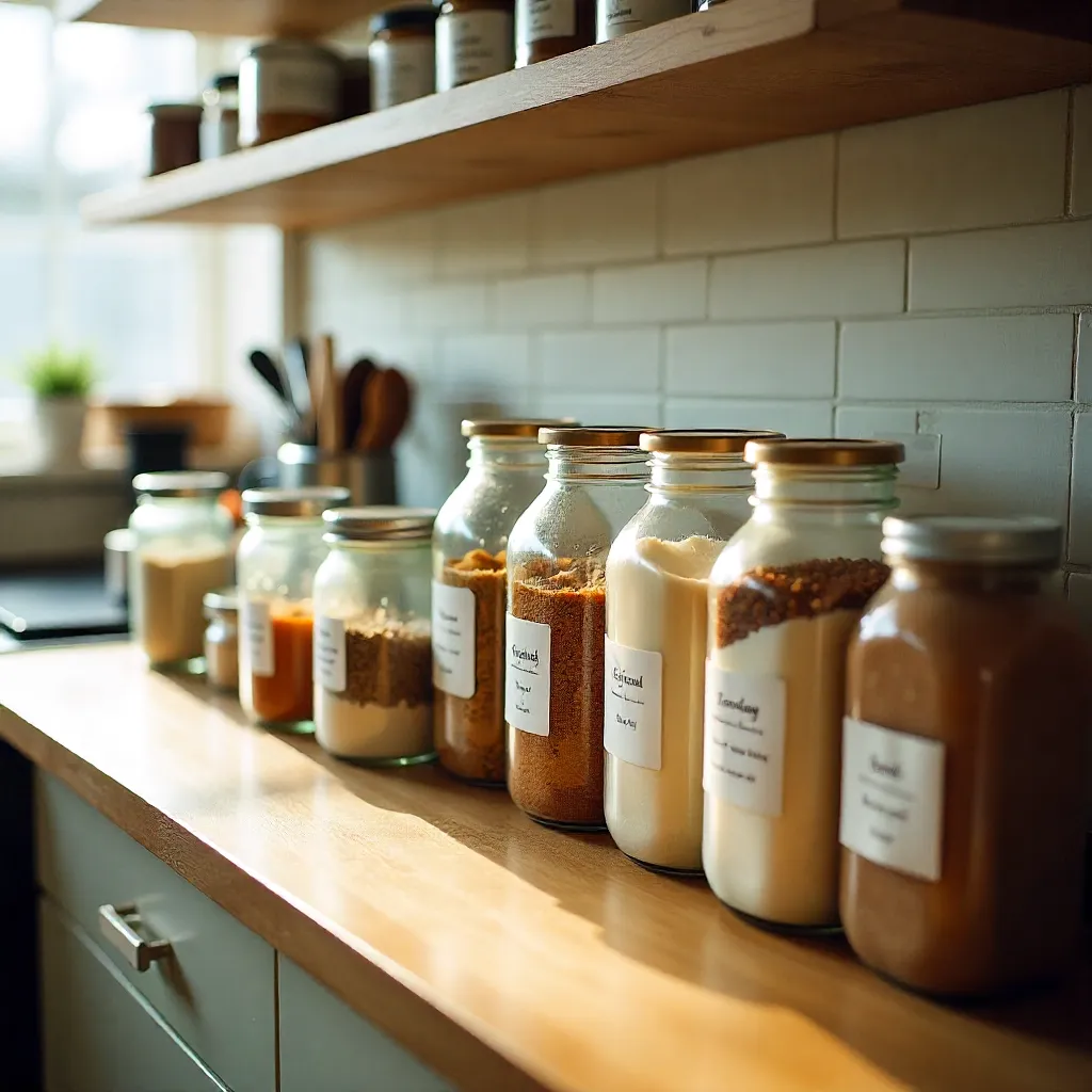 Organized kitchen counter with meal preparation